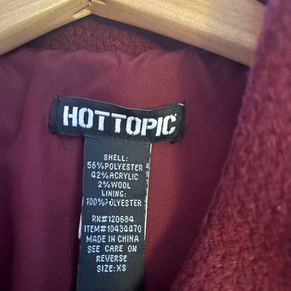 HOT TOPIC  Burgundy Asymmetrical Coat with Corset Back. Gothic Feel. Size XS - Picture 5 of 5